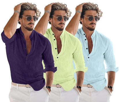 Zartha Combo Of Men Solid Cotton Blend Straight Kurta Shirt Pack Of 3