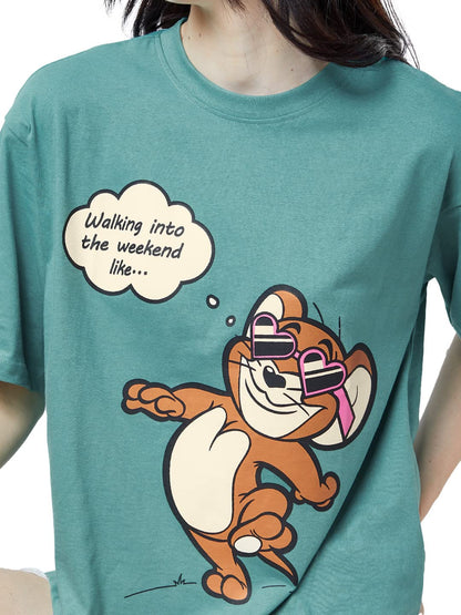 The Souled Store|Official Tom and Jerry: Weekend Women and Girls T-Shirts|Half|Loose Fit Graphic Printed|Round Neck 100% Cotton