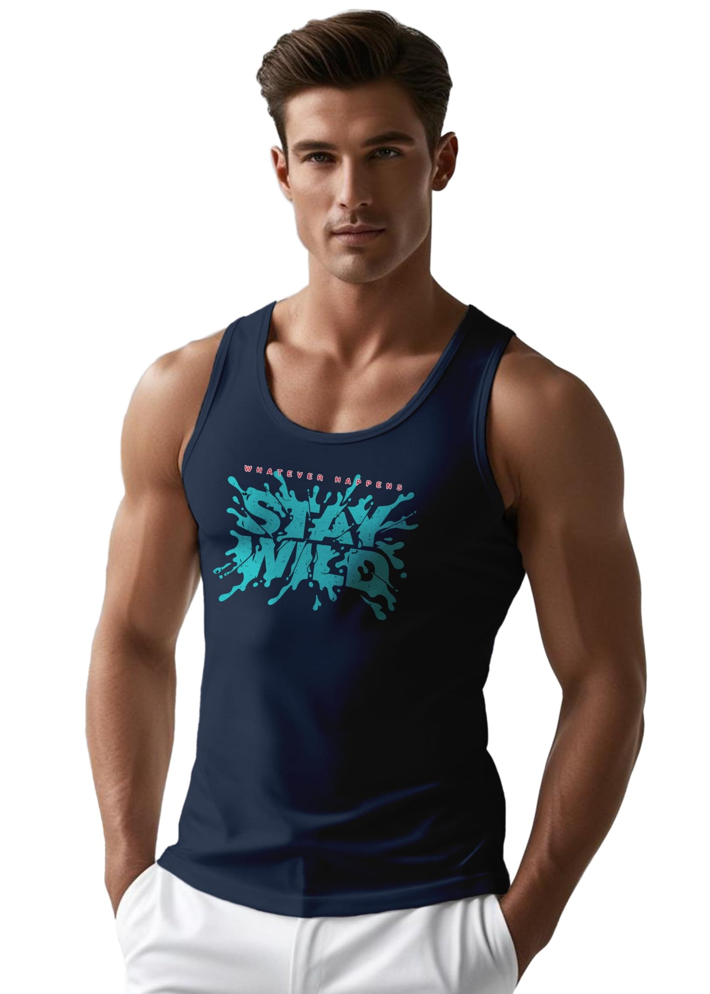 Peppyzone Mens Printed Regular Fit Vest (TT-Trendy-19_Navy Blue2