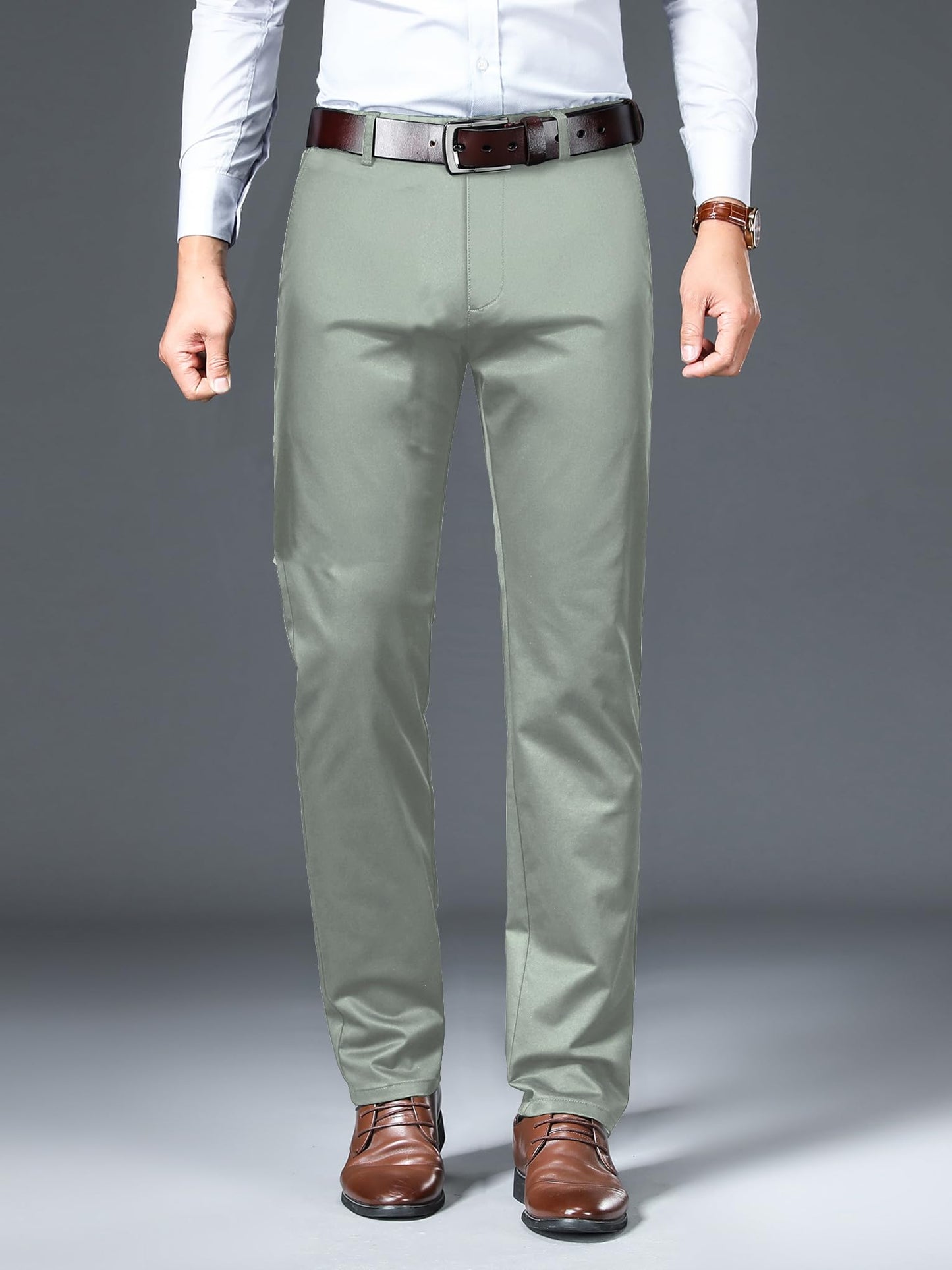 AVANOVA Mens Solid Light Pista Trousers Light Business Style Slightly Stretch Straight Leg Pants for Outdoor Casual Daily Trouse