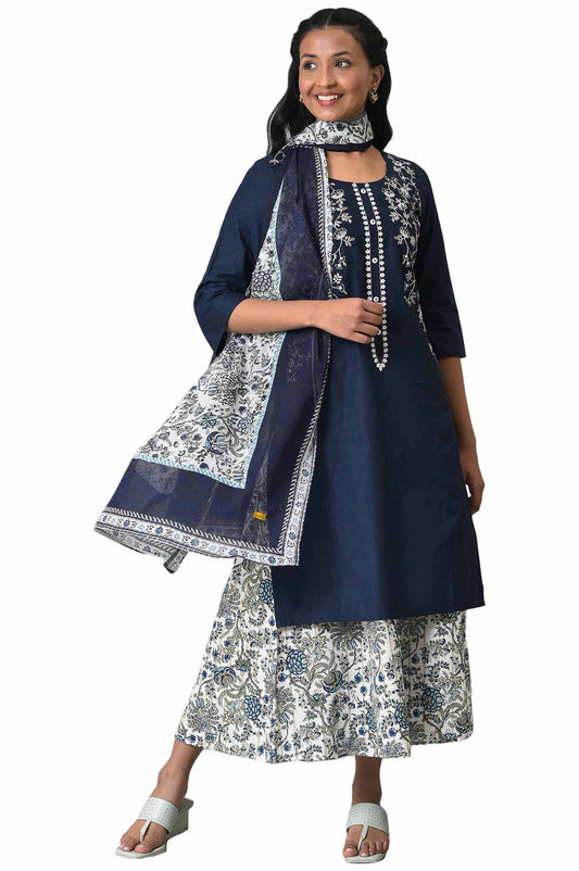 Aurelia Cotton Women Regular Kurta -Culotte-Dupatta-