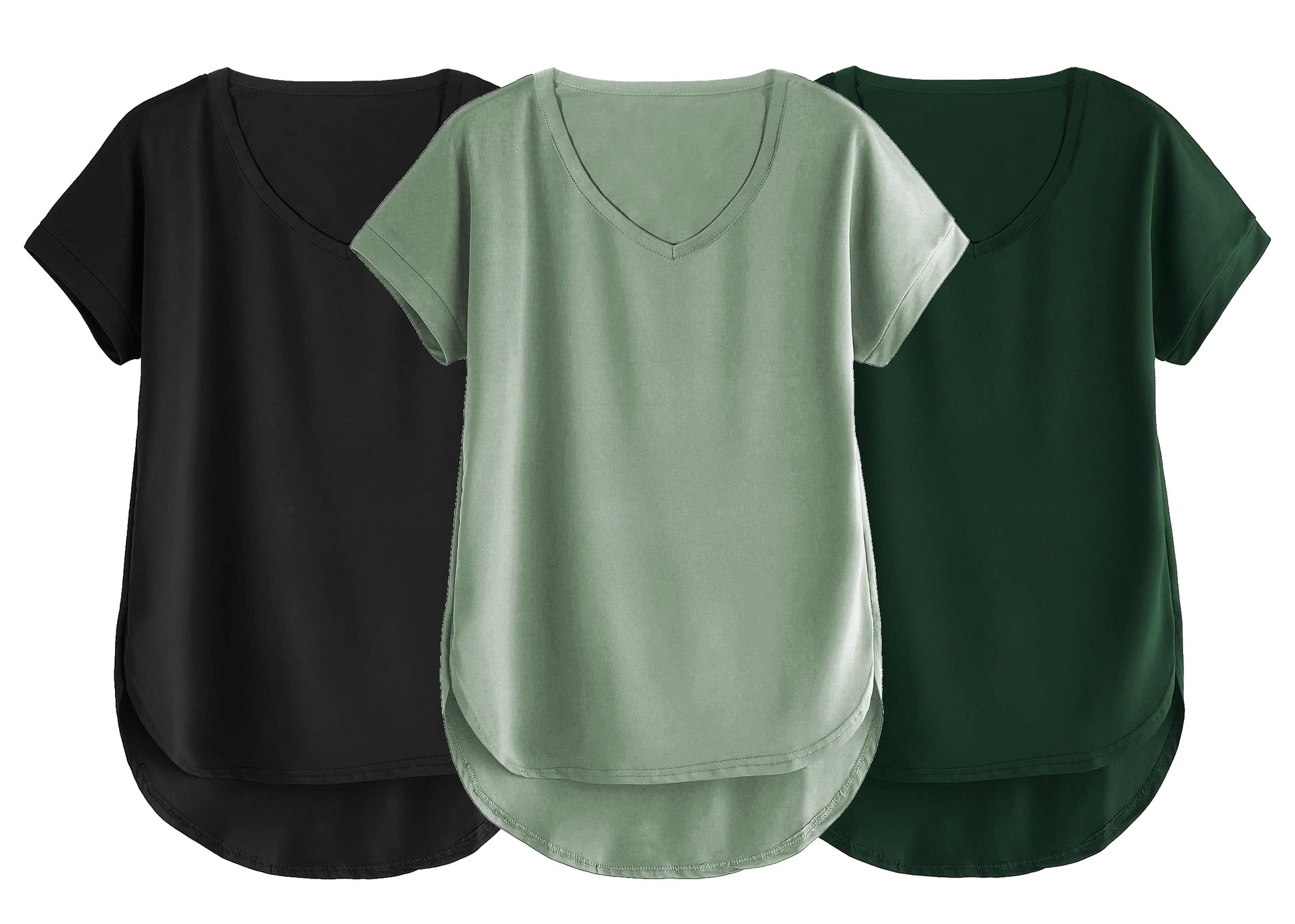 Fabricorn Combo Of Three Plain Bottle Green, Black And Sage Green V-Neck Up And Down Cotton Tshirt For Women (Bottle Green, Blac