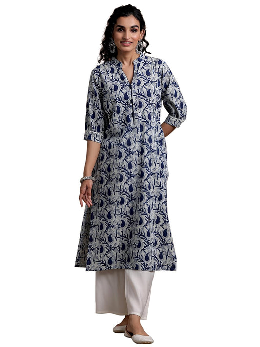 Libas WomenS Cotton Printed Straight Kurta (29051R_Blue