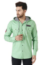 Besix MenS Green Tailored Fit Cotton Blend Shirt For Man With Hoodie - Casual Long Sleeve Shirt With Pockets - Patch Detail For