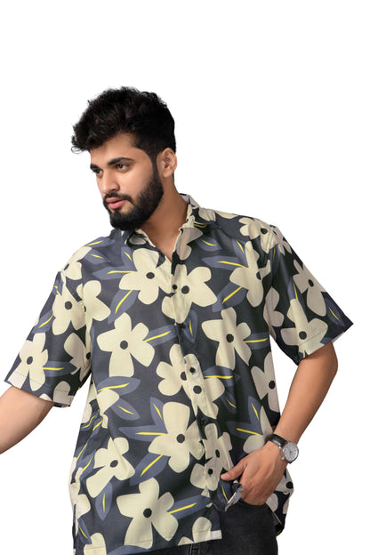 Brown Culture MenS Cotton Blend Floral Print Shirt With Spread Collared Half Sleeves Standard Length And Button Down Closure Ty
