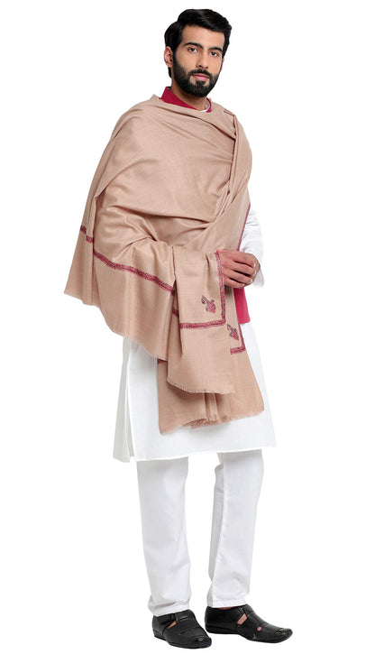 Weavers Villa MenS Embroided Border Kunj Pure Wool Lohi/Woollen Shawl, 125Cm X 250Cm