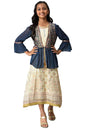 Aurelia Girl's Navy Blue Viscose Blend Floral Printed Flared Dress with Gillet_22AUG10264B-504847_8-9