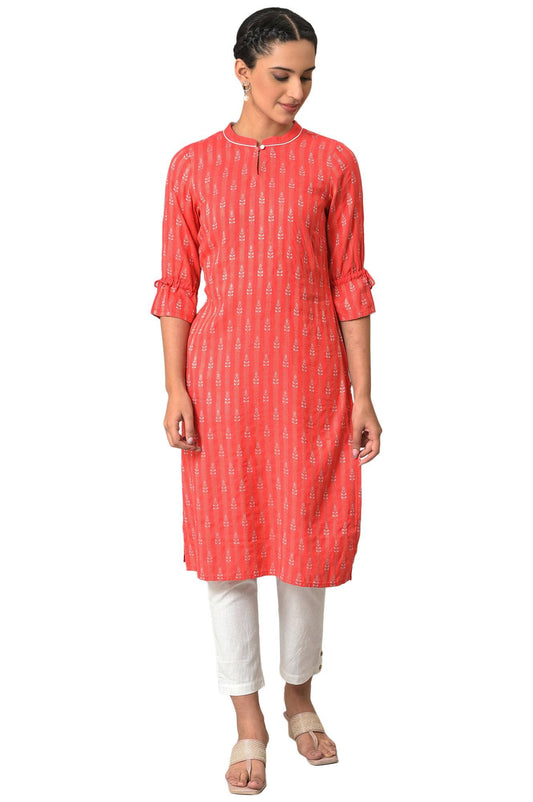 Aurelia WomenS Rayon Solid Regular Pink Printed Dobby Kurta (23Fea13799-702937
