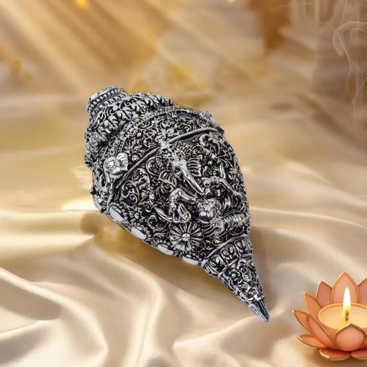 Astrotalk 925 Silver Plated Ganesh Shankh (Conch) 12 cm | Ganesh Idol Crafted Shankh | Attracts Wealth, Prosperity & Positive Energy | Vastu Decorative Item for Home | Mandir Decoration & Festive Gift