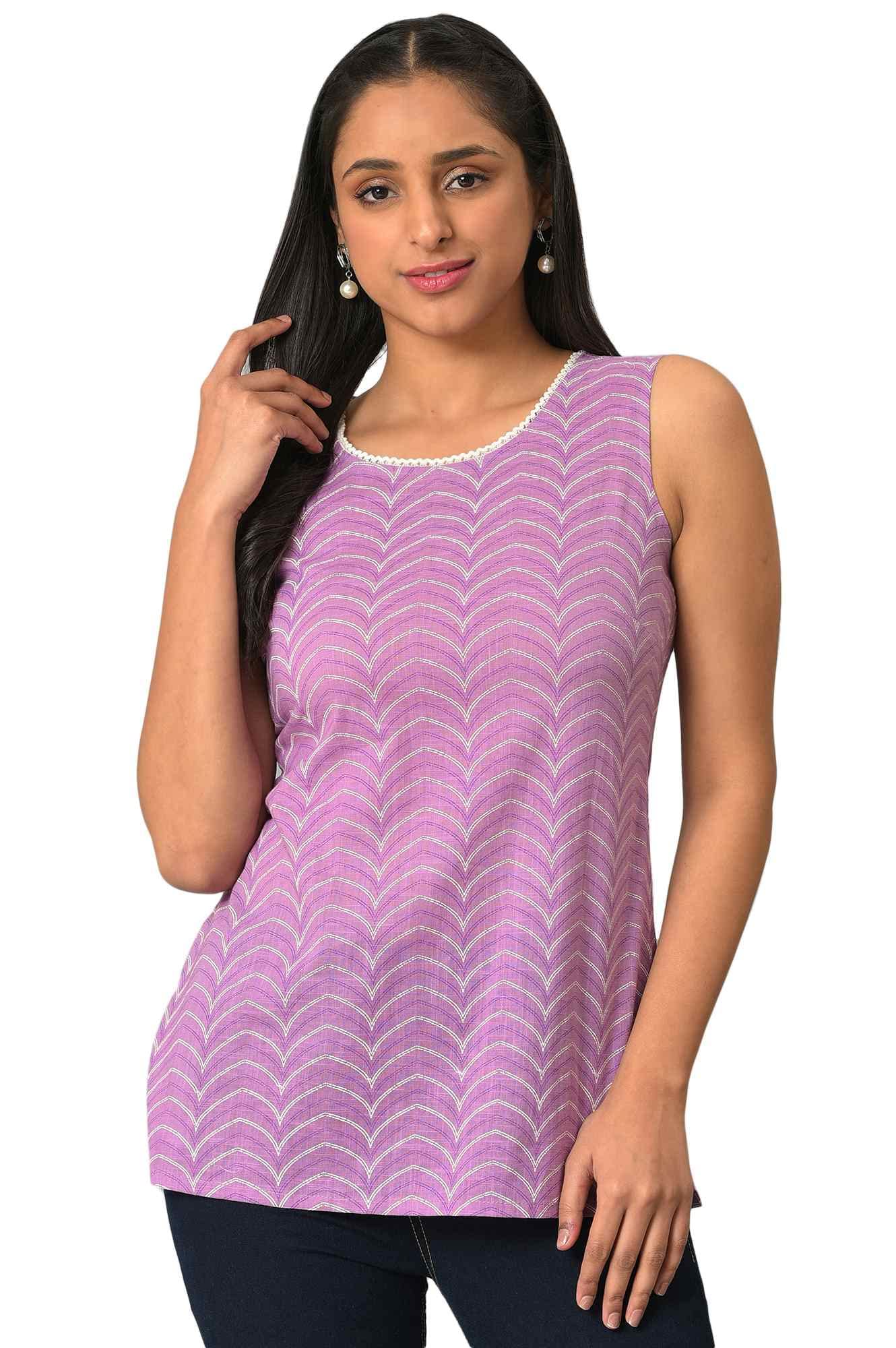 Purple Geometric Printed Sleeveless Kurti