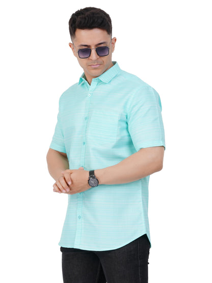 PRAKASAM COTTON Mens Self Design Cotton Half Sleeve Shirt for Mens/Formal Linen Cotton Shirt for Mens/Regular Fit Cotton Shirt f
