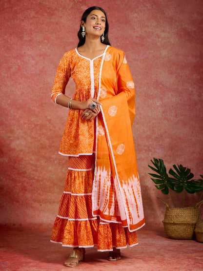 Libas WomenS Cotton Kurta Set (35233_Orange