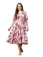 Stylum Womens Magenta Floral Printed Cotton Flared Dress