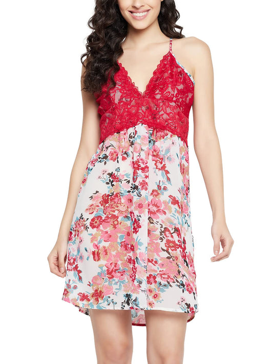 Clovia Womens Lace & Georgette Pretty Florals Babydoll (NS1394R14_Pink_S)
