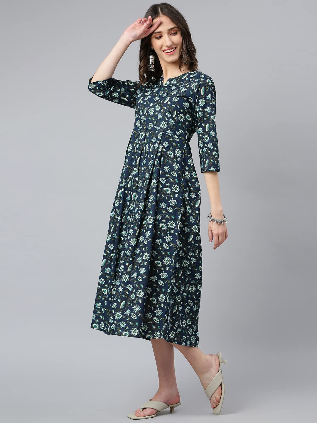 Idalia Blue And White Jaal Printed Dress