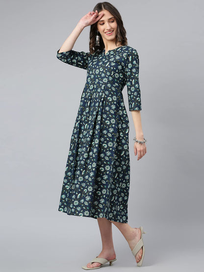Idalia Blue And White Jaal Printed Dress