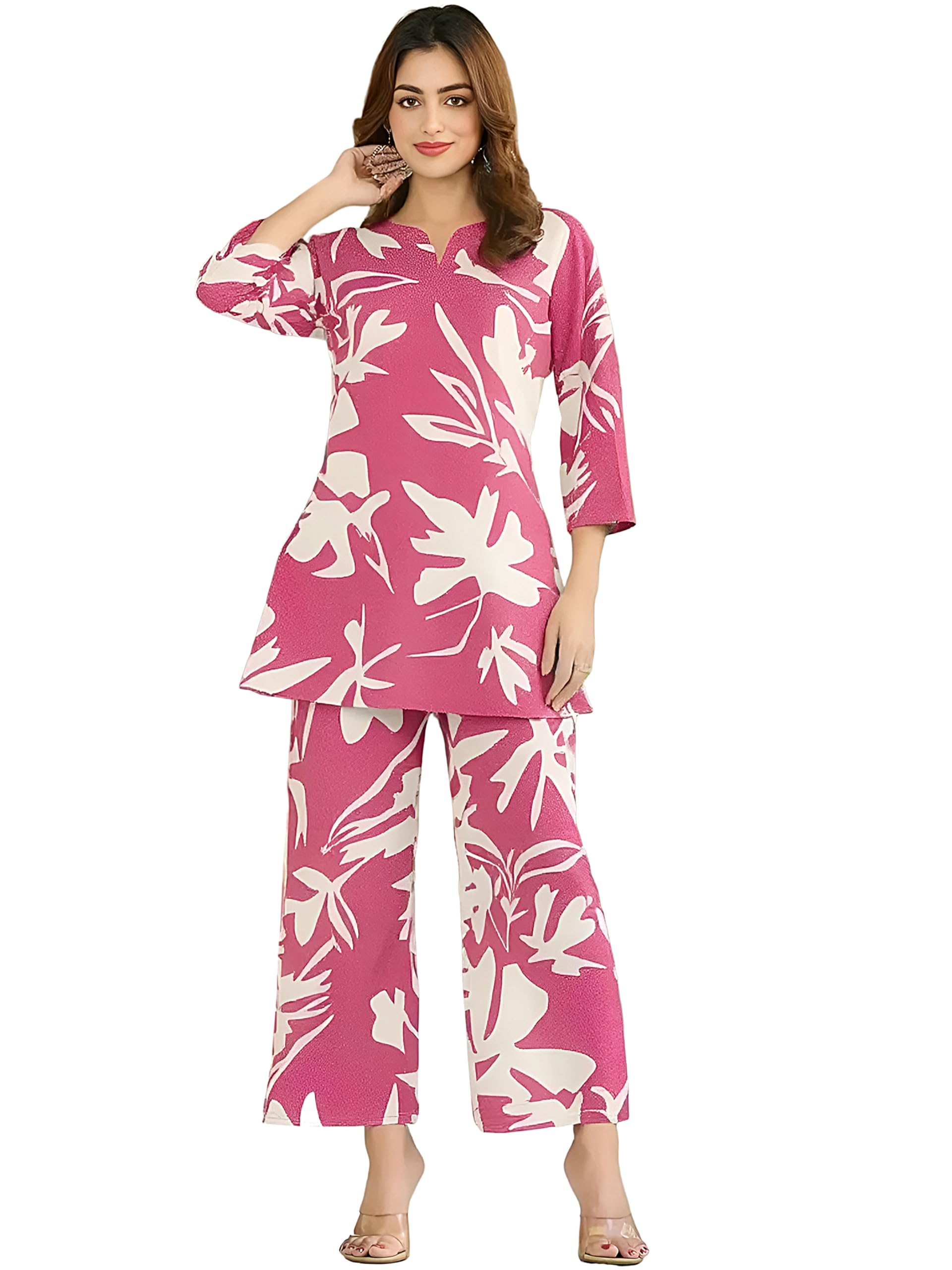 Pinkmint WomenS Pure Cotton Co Ord Set L Printed Stylish Top & Bottom Set L Wide-Leg Pant Loungewear L Day-To-Night Comfort Wea