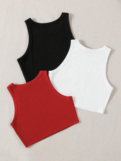 Toochki Tops for Woman | Spandex Top | Crop | Short | Western | for Jeans | Sleeveless | Stretchable | Pack of Three | Black-Whi