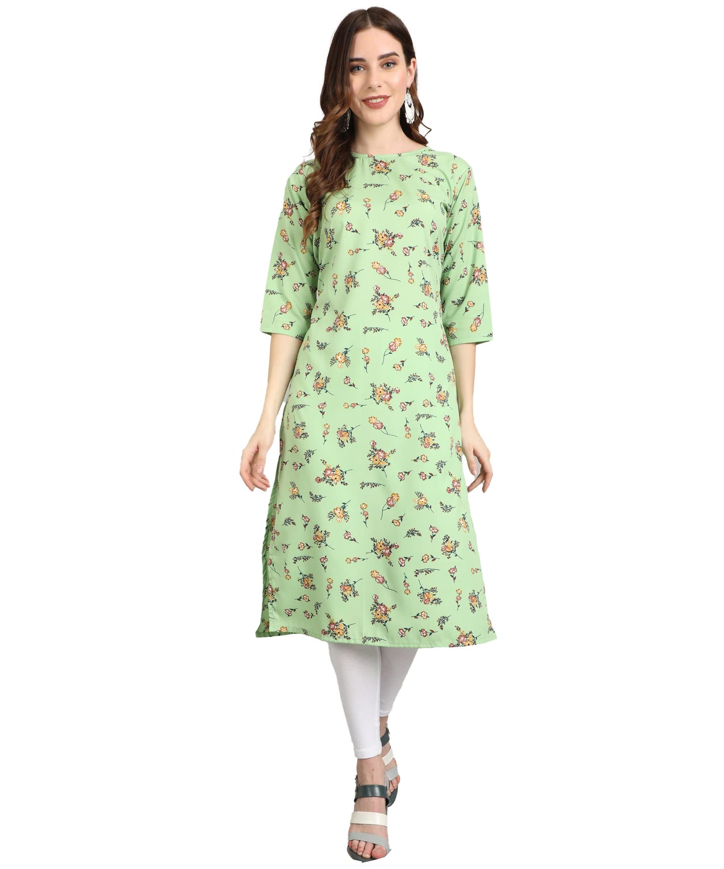 LookMark Women's Crepe Pista & Red Color 3/4 Sleeve Straight Printed Kurta | Kurti Combo Pack of 2 (AZ-K1055-K1019-M)