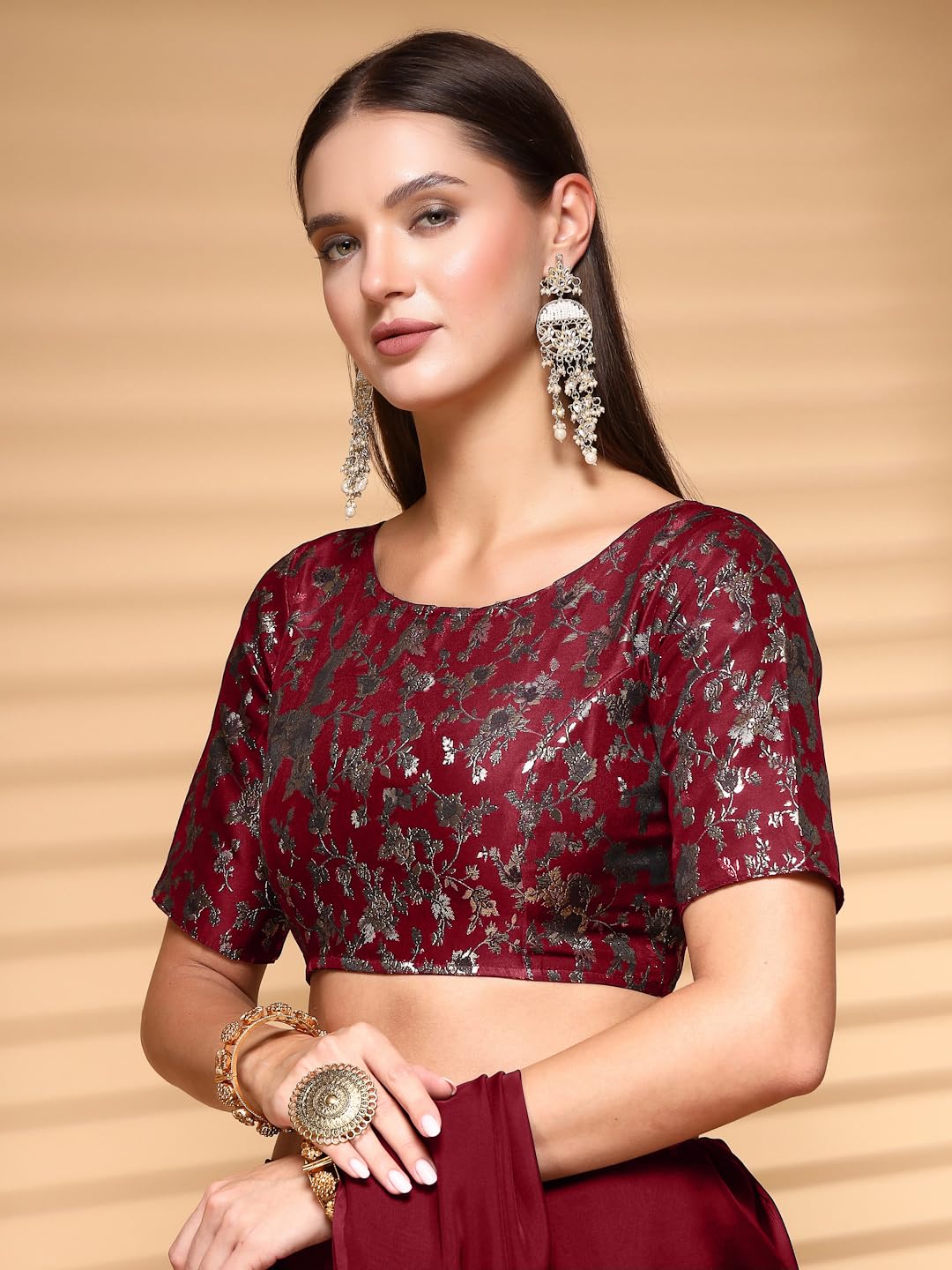 OOMPH! Readymade Blouse for Women, Brocade, Boat Neck, rbbl531
