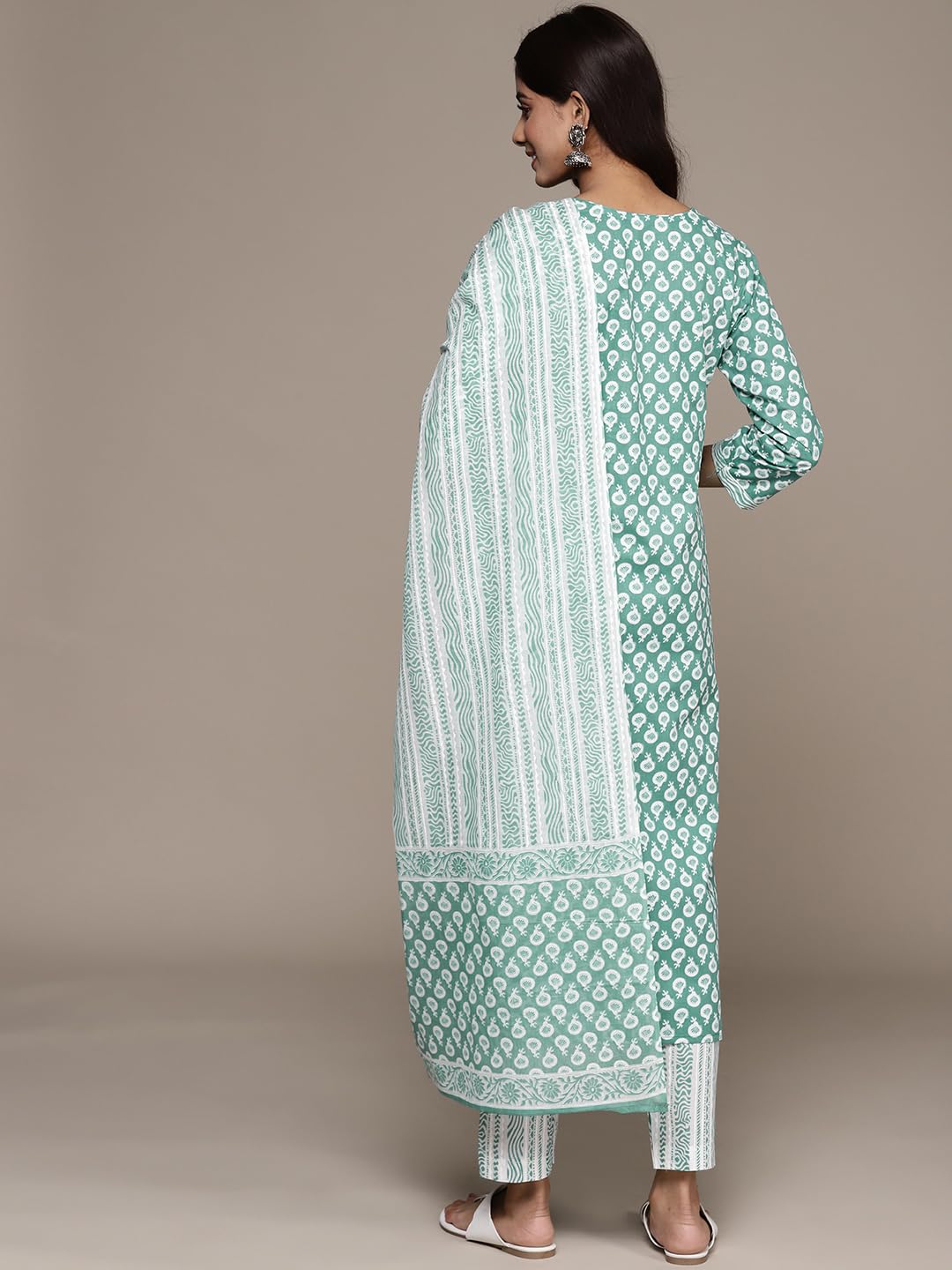 anubhutee Women's Pure Cotton Ethnic Motifs Printed Blue Kurta Suit Set with Trousers & Dupatta