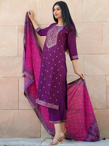 Libas Womens Silk Blend Kurta Sets (38062O_Purple