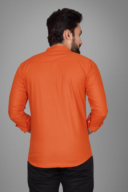 Besix MenS Cotton Solid Shirt With Mandarin Collared Full Sleeve Button Closure Curved Hem Straight Length And One Pocket | Mdr