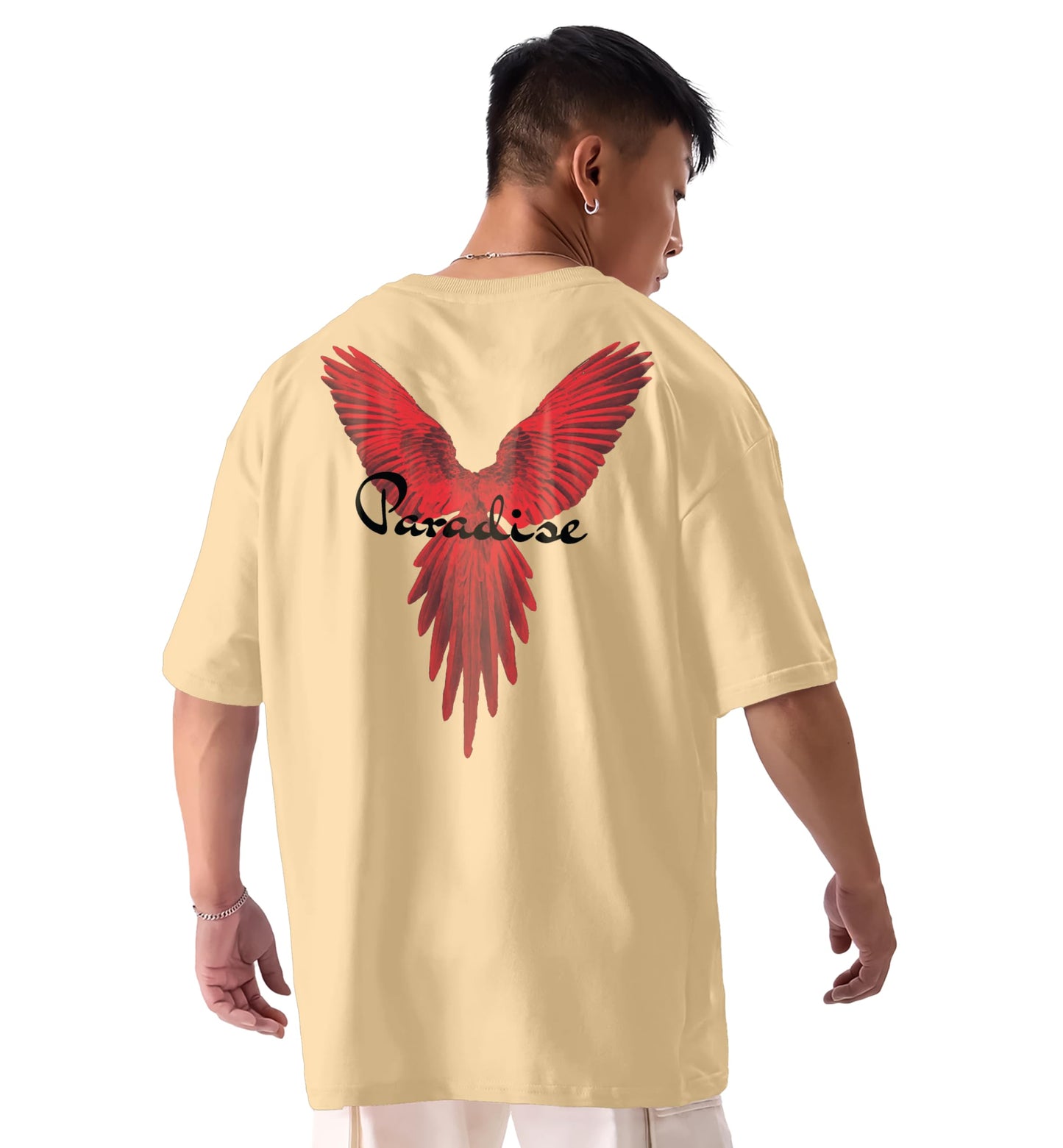 SHODOX Mens 100% Cotton Oversized Half Sleeve Tshirt for Men - Drop Shoulder Front and Back Printed Round Neck Tshirts, Relaxed