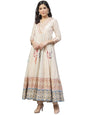 ishin Women's Cotton Anarkali Printed Floral Print Beige Kurti