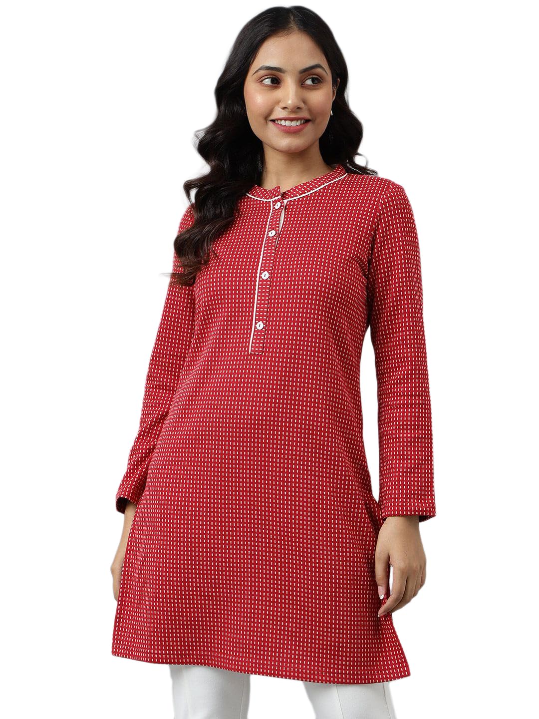Red Yarn-Dyed Winter Kurta (Size: S)-24NOA13734-703643