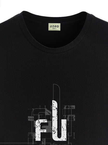 ADRO Men's Graphic Printed 100% Cotton T-Shirt - Regular Fit, Printed T-Shirts for Men (RN24-FTR-BL_Black)