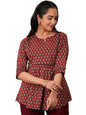 Libas Maroon Printed A-Line Cotton Kurtis