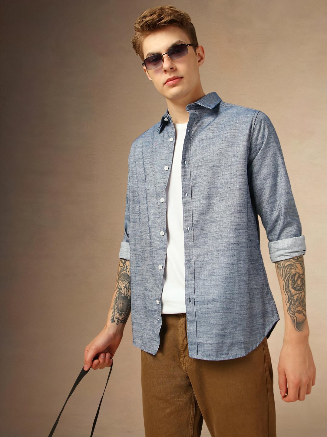 Dennis Lingo Men Slim Fit Cotton Full Sleeves Solid Formal Shirts Light Grey