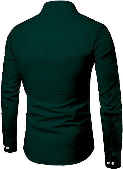 Mildin MenS Cotton Blend Solid Shirt With Spread Collared Full Sleeve Curved Hemline Button Closure Slim Fit And One Pocket | S