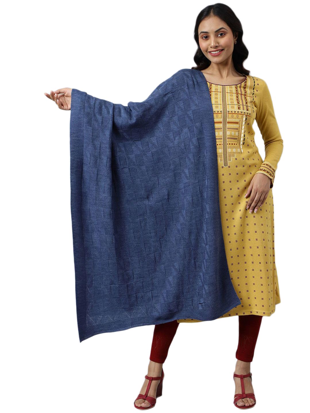 Blue Acrylic Yarn-Dyed WomenS Shawl (Size: Free Size)-24Noa80049-604290