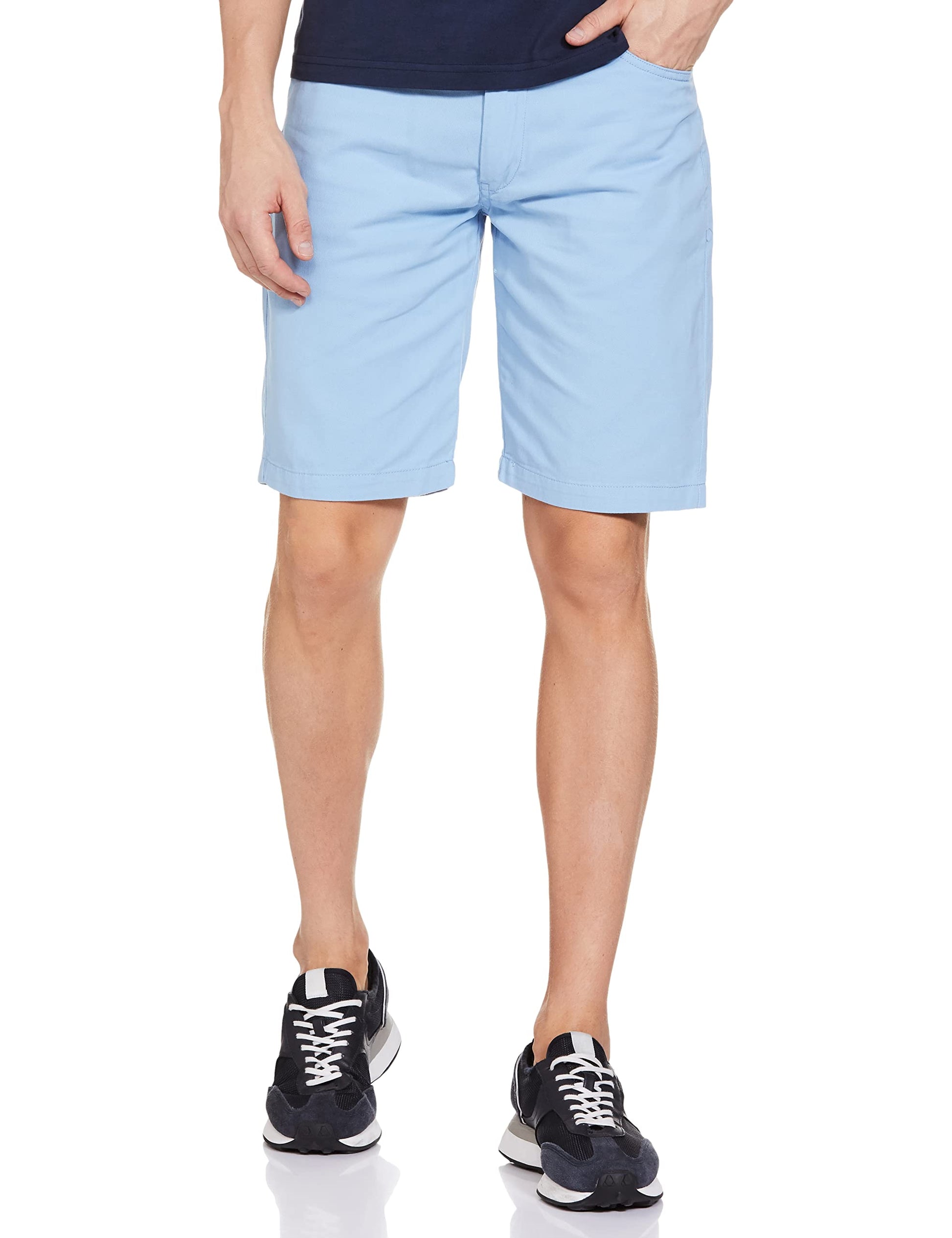 The Indian Garage Co Men Slim Fit Solid Mid-Rise Chino Shorts Lt Blue