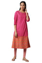 W Dark Pink Floral Printed Embroidered Regular Kurta For Women