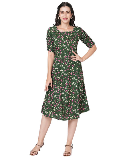 Selvia Western Dress For Women|Crepe Dress For Women|Fit & Flare Dress|Floral Printed Dress For Women|One Piece Dress For Women