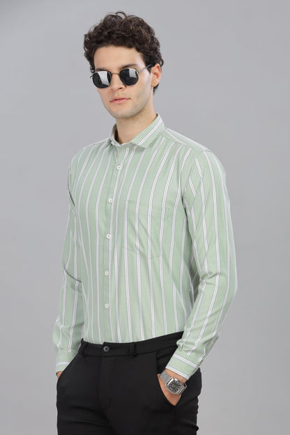 Mildin MenS Pure Cotton Striped Printed Shirt With Spread Collared Neck Full Sleeve Curved Hemline Button Closure And Regular F