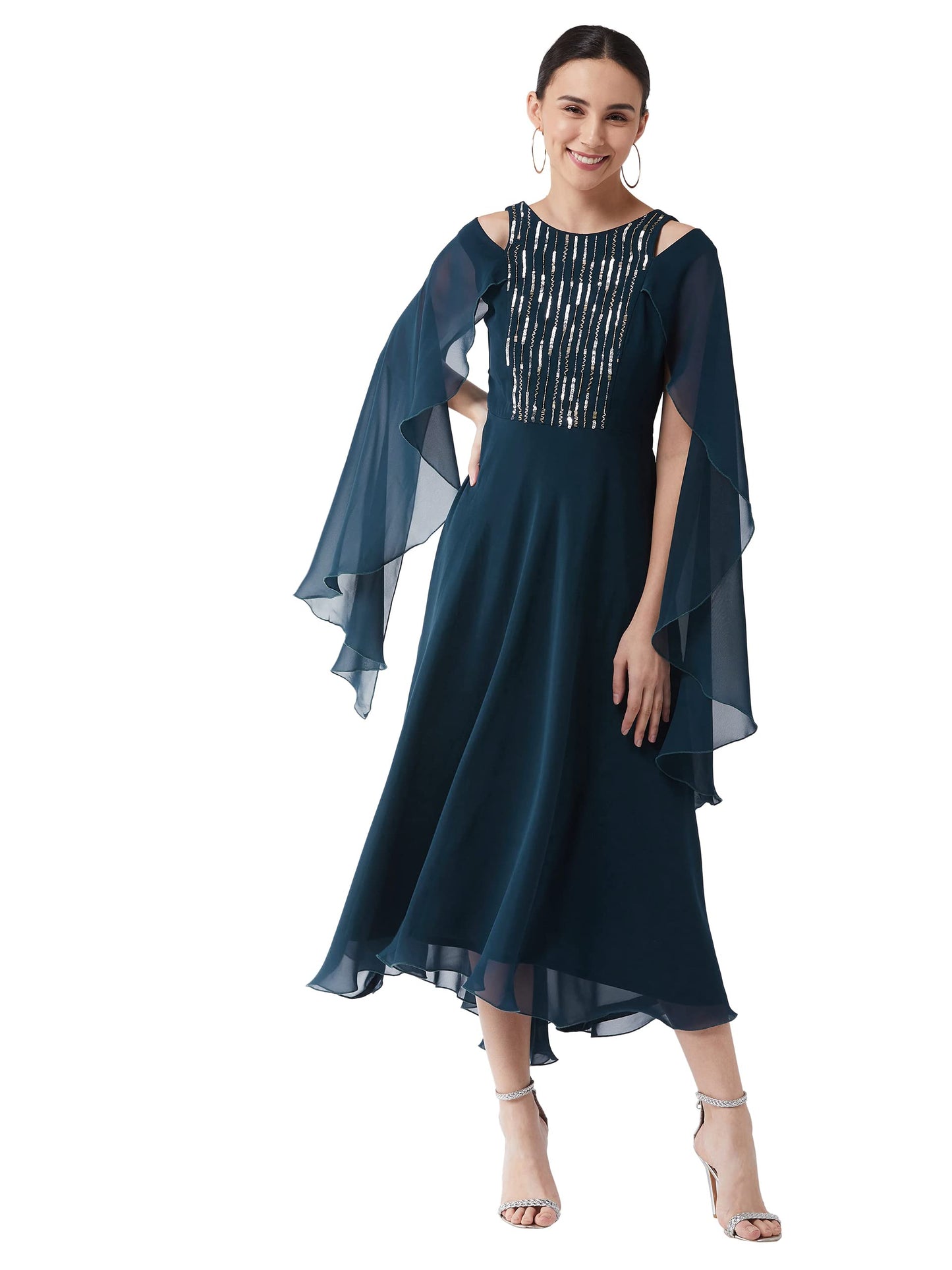 Miss Chase WomenS Teal Solid Relaxed Fit Round Neck Sleeveless Maxi Dress (Mcss21D14-68-83-06,Teal,Xl)