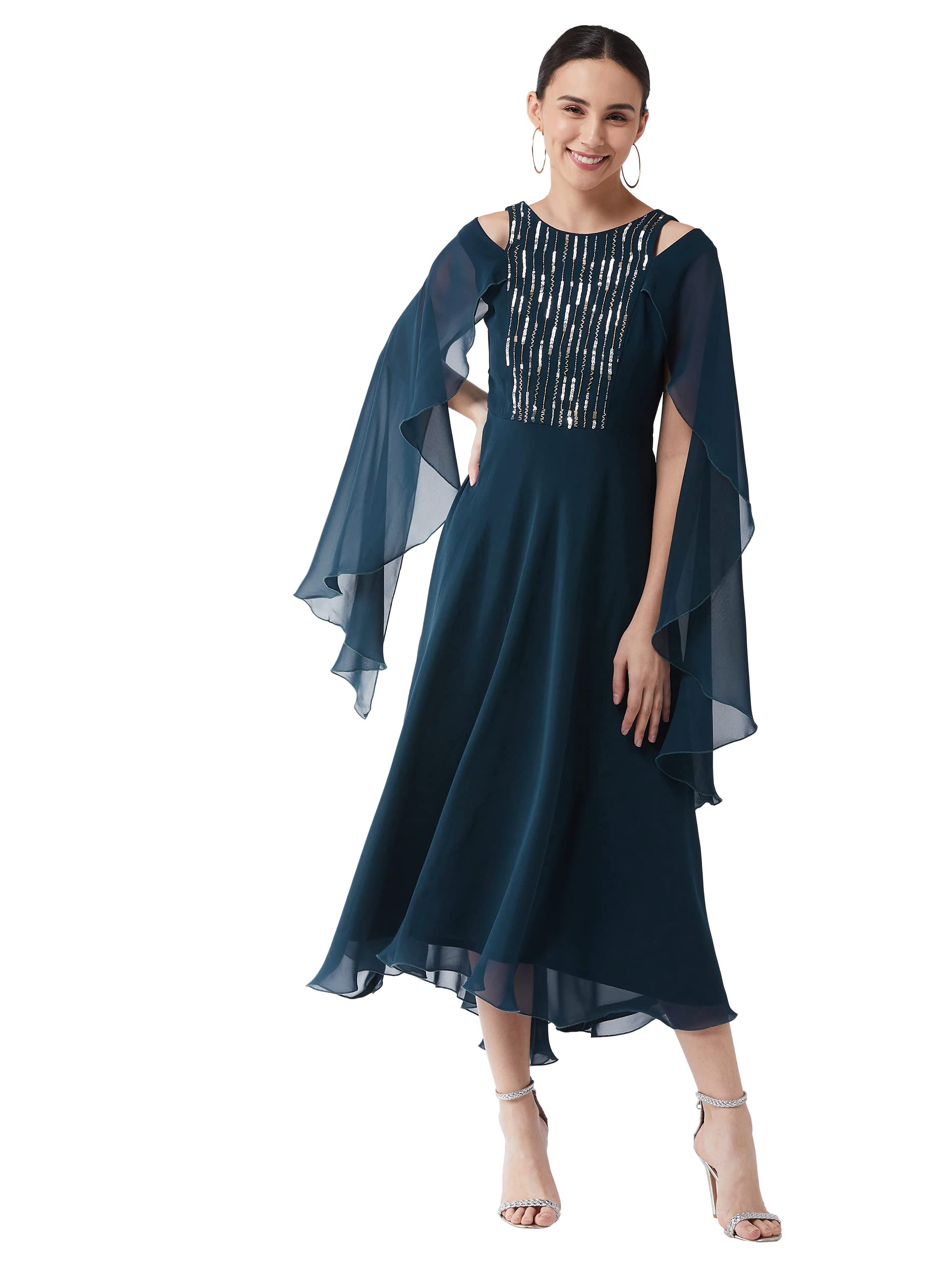 Miss Chase WomenS Teal Solid Relaxed Fit Round Neck Sleeveless Maxi Dress (Mcss21D14-68-83-06,Teal,Xl)
