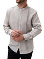 AVANOVA Mens Solid Urban Plain Beige Color Button-Down Long Sleeve Single-Breasted Stand Collar Slim Fit Business Casual Shirt,