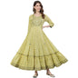 ishin Women's Cotton Yellow Sequinned Embroidered Anarkali Kurta