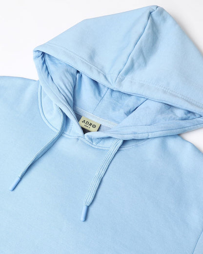 ADRO Men's Cotton Neck Hooded Sweatshirt (H24-M-PLN-SK_Sky Blue