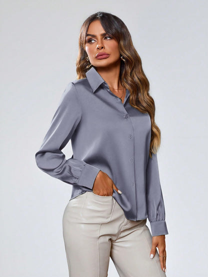 Indoprimo WomenS Solid Satin Casual Shirt | Stylish Western Long Sleeve Shirt For Women