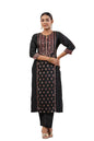 ishin Women's Black Ethnic Motifs Foil Print Straight Kurta with Trousers