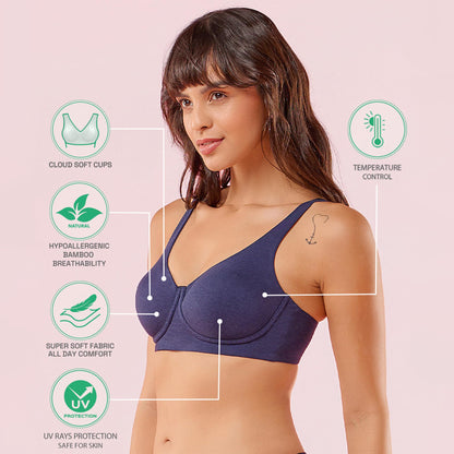 Enamor Womens Cotton Wire Free Casual T-Shirt Bra (IO05_Eclipse