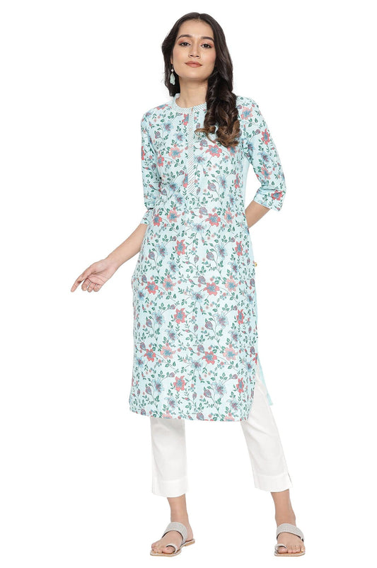 Aurelia Women Blue Cotton Floral Kurta