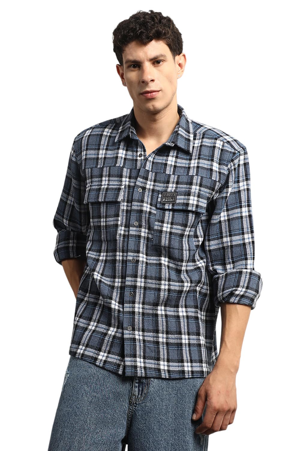 Hubberholme Men Summer Cotton Spread Collar Long Sleeves Oversized Casual Shirt 30