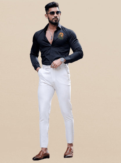 Indoprimo MenS Stylish Solid Satin Casual Shirt For Men Full Sleeve - Bird Black